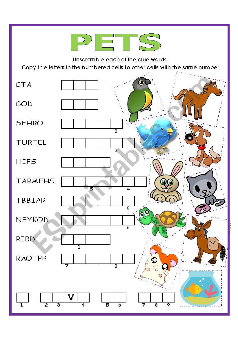 DOUBLE PUZZLE (PETS) + KEY worksheet