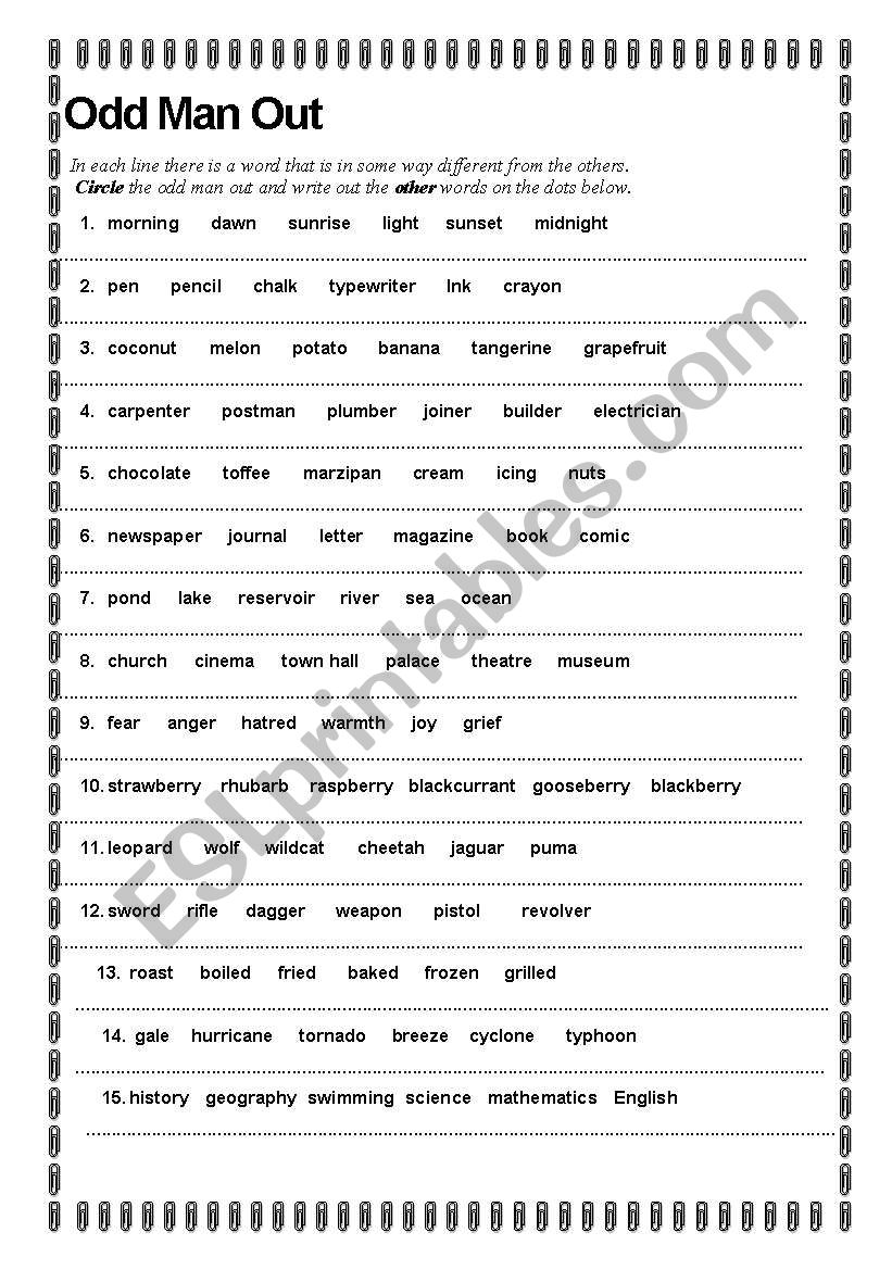 Odd Man Out worksheet