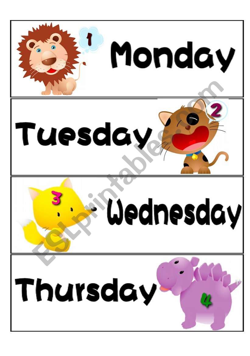 days of  the week worksheet