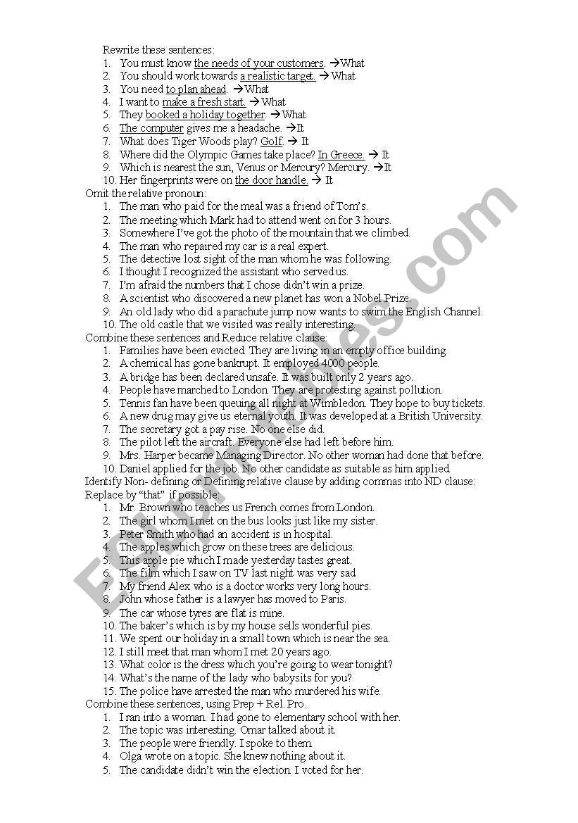 relatice clause worksheet