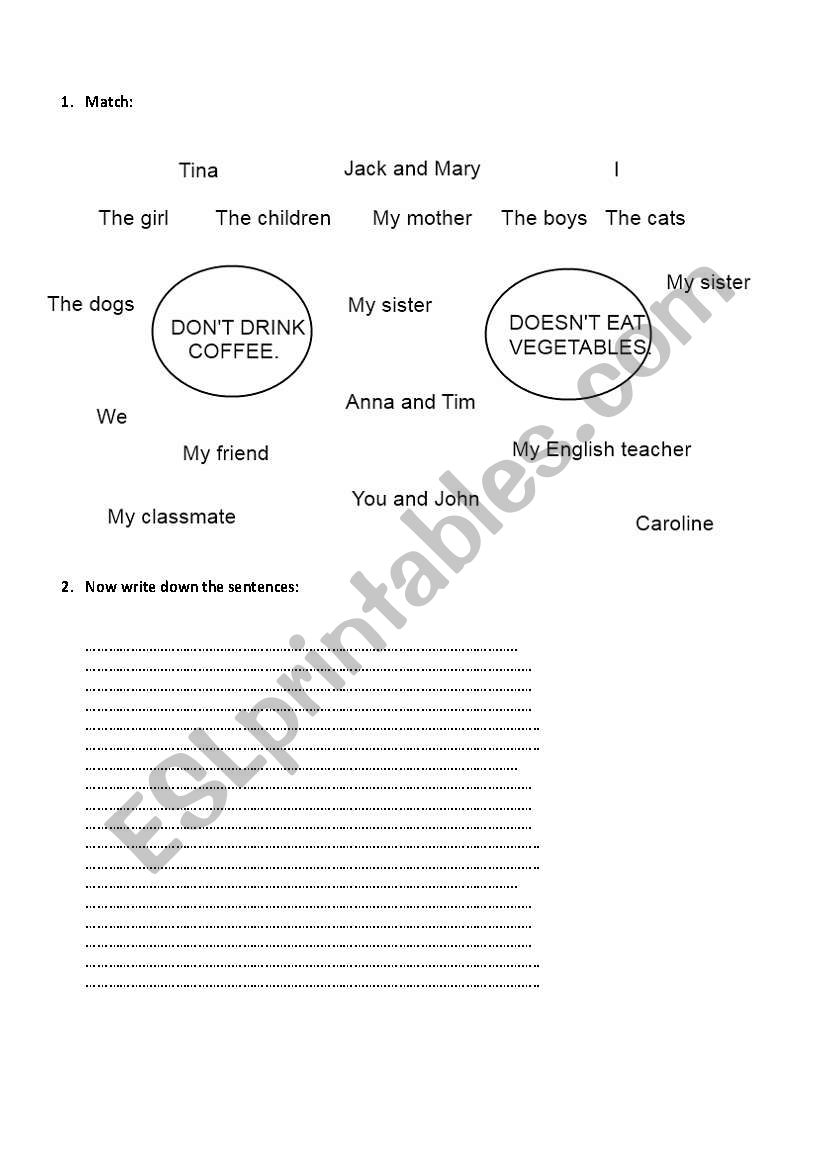 Present Simple- negative worksheet