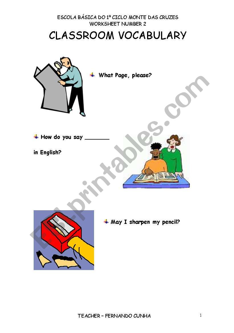 Classroom Vocabulary worksheet