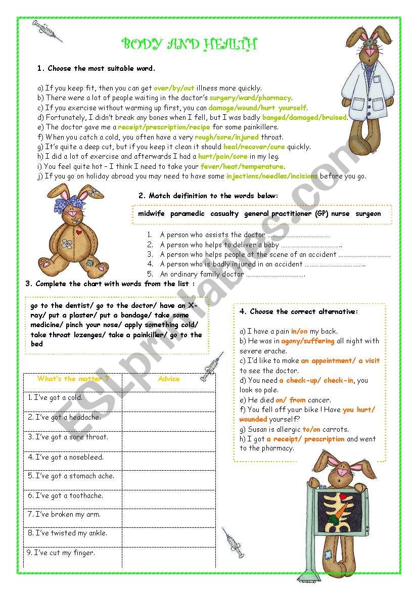 Body and health worksheet