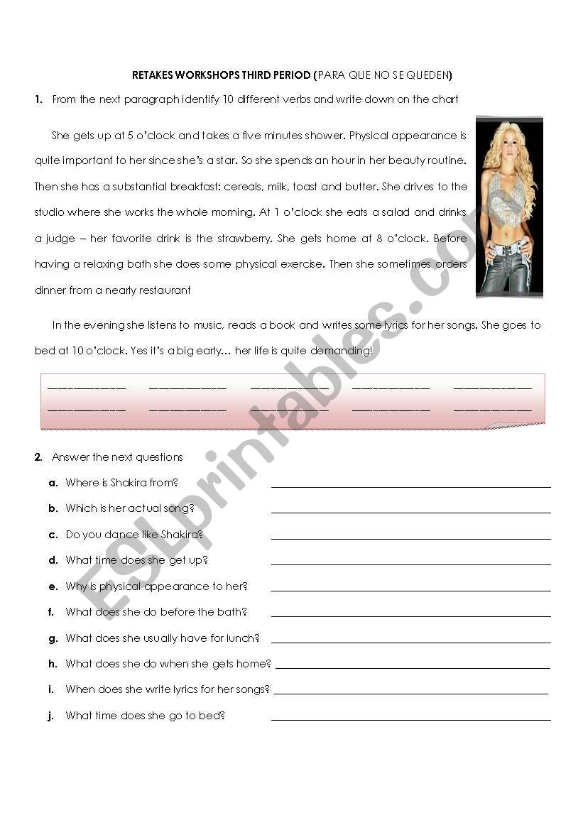 Shakira Daily Routine  worksheet