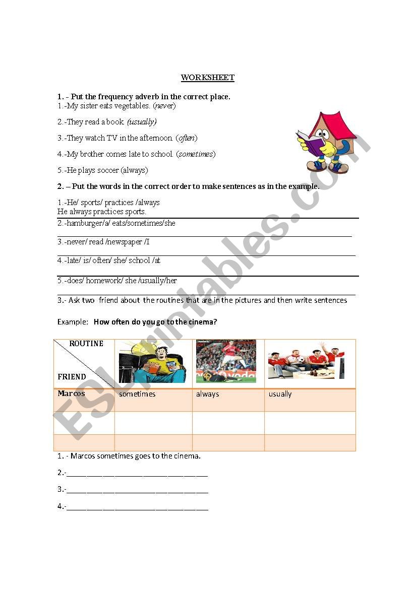 frequency adverbs worksheet