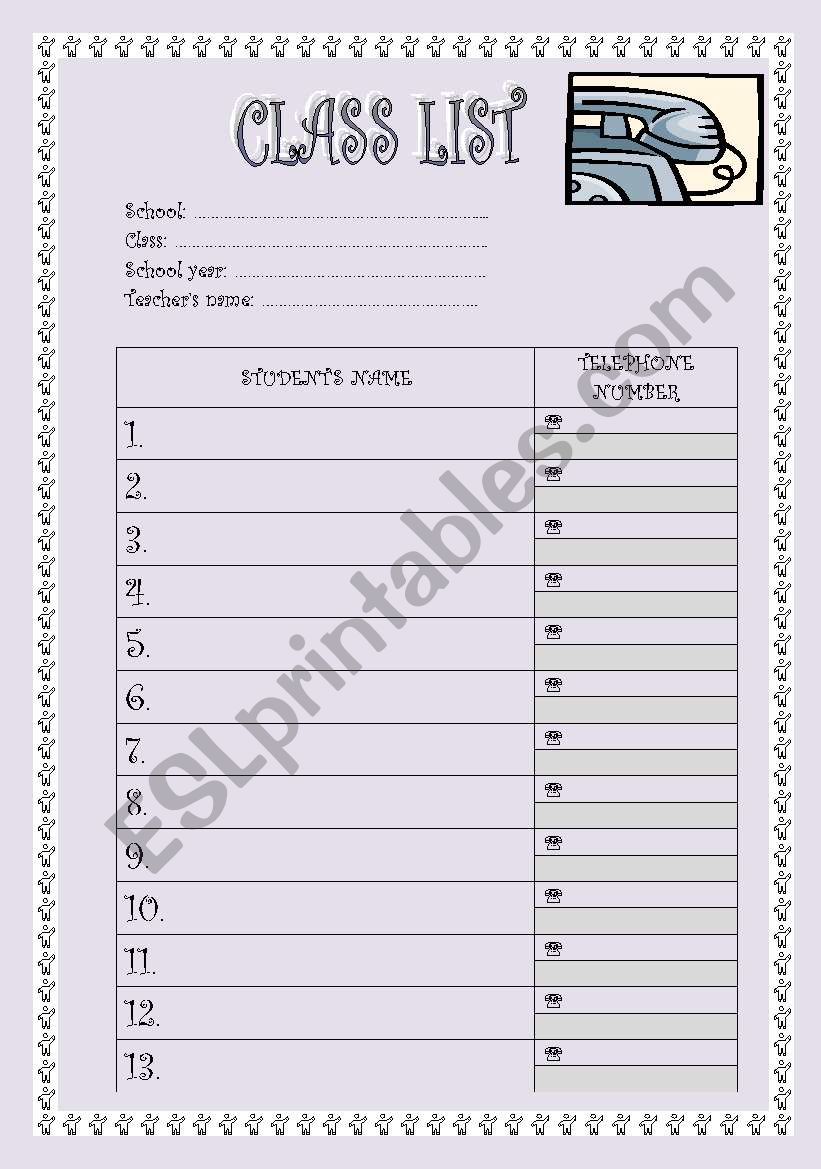 class organisation form worksheet
