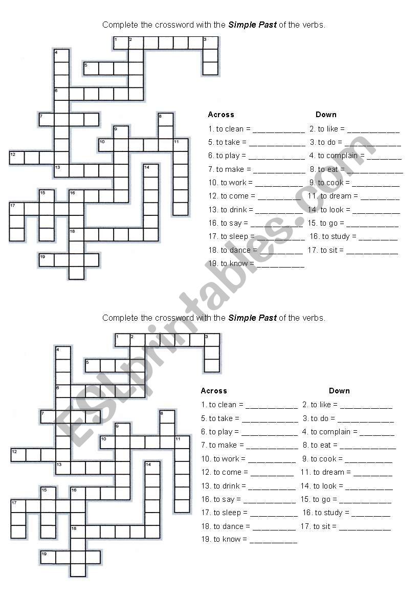 Simple Past Crossword worksheet