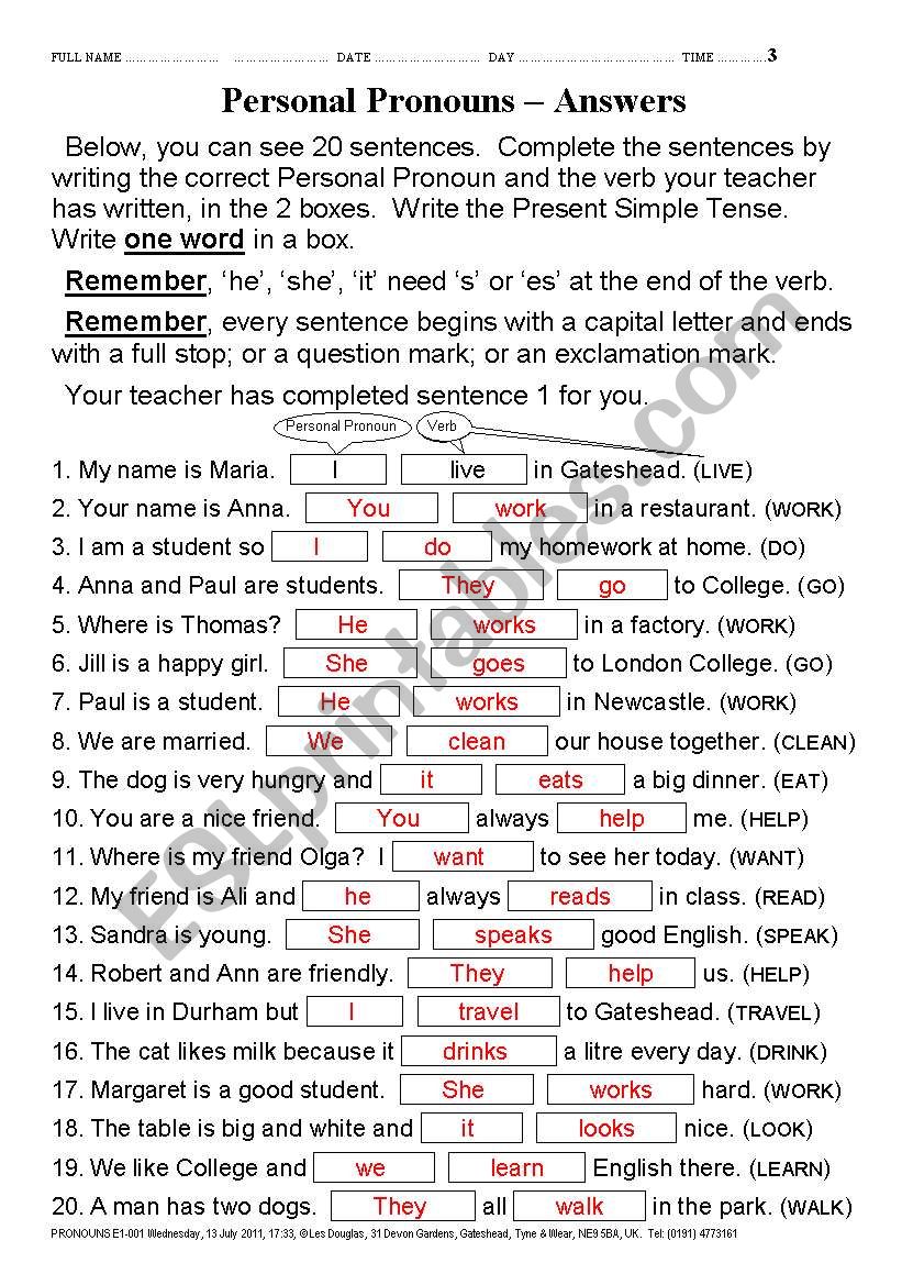 Grammar 001 Personal Pronouns I You He She It We They Esl Worksheet By Ldthemagicman