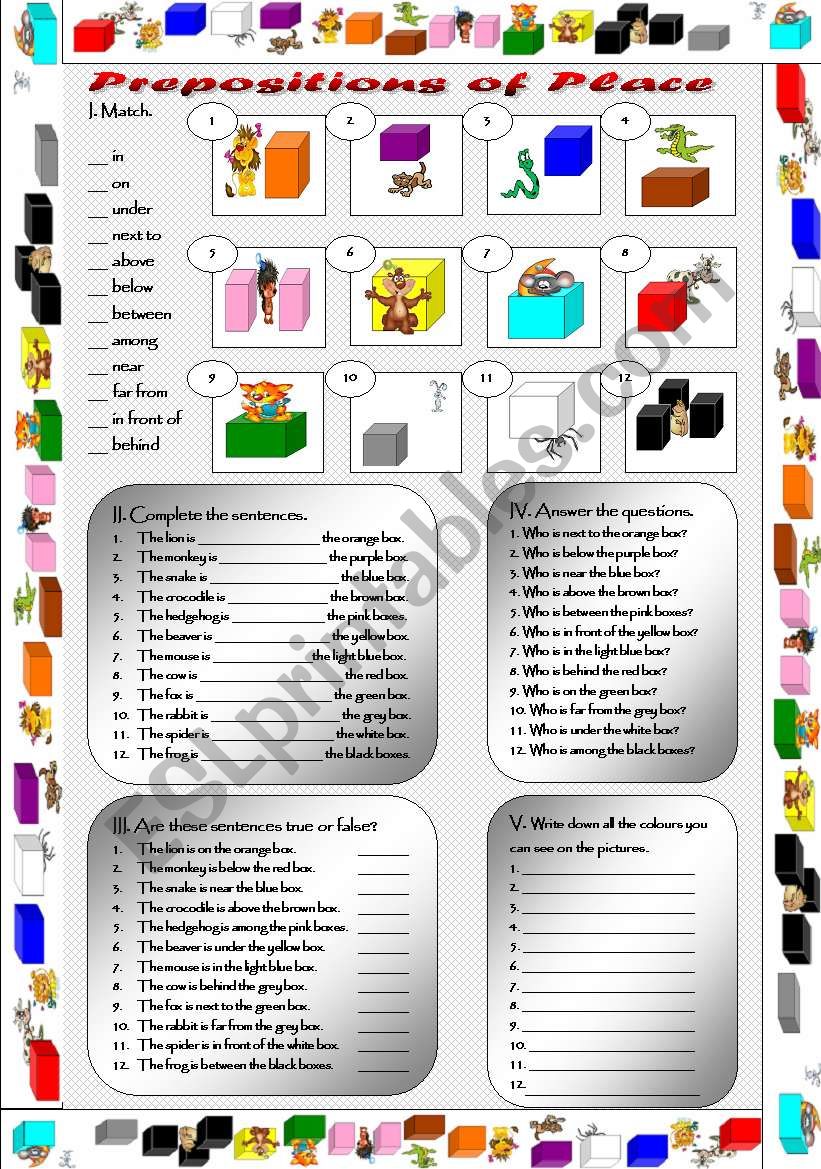 Prepositions of place - exercises + key.