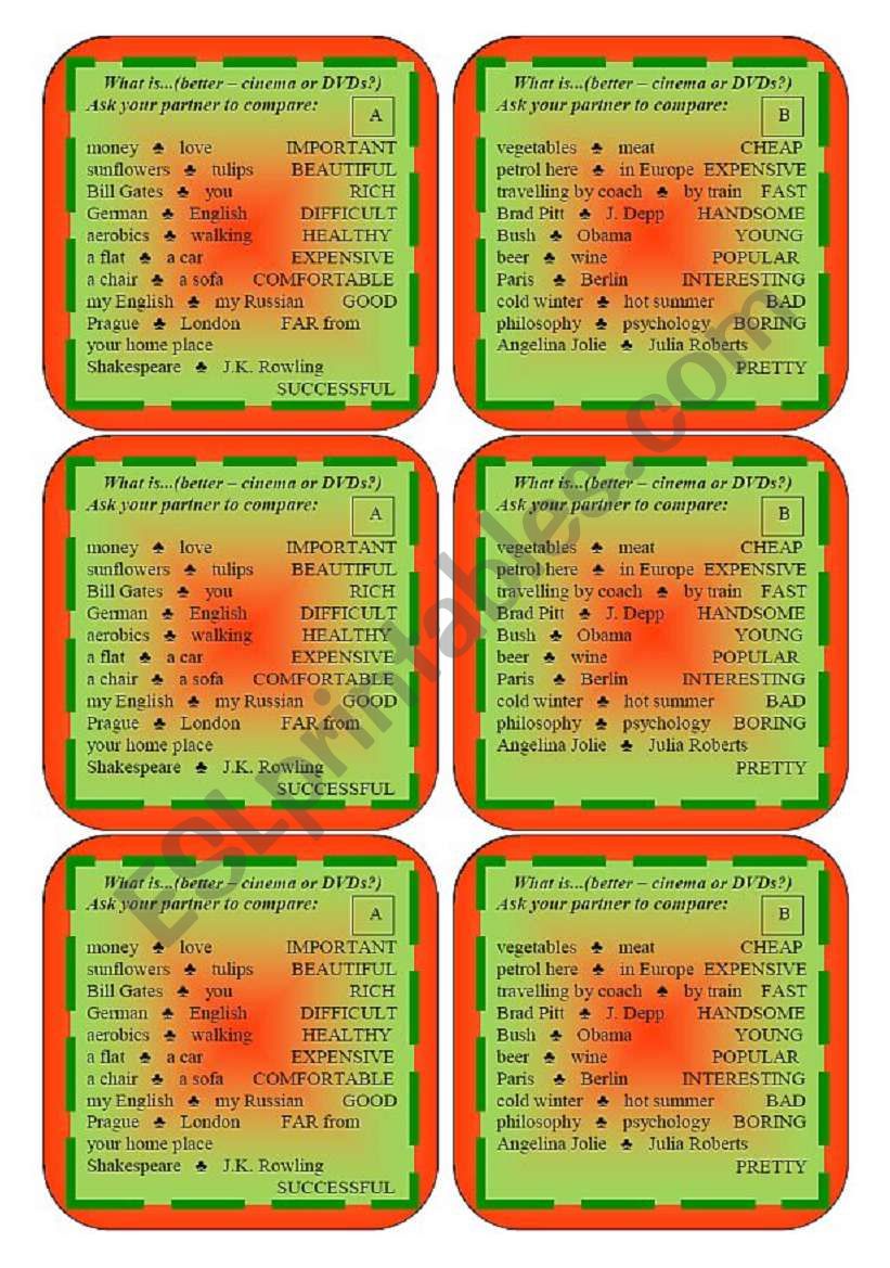 Comparatives Practice - Pairwork
