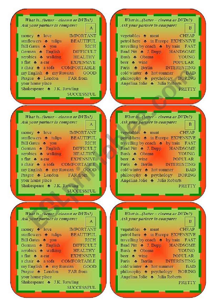 Comparatives Practice - Pairwork