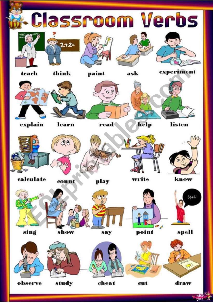 Find 25 Classroom Verbs worksheet