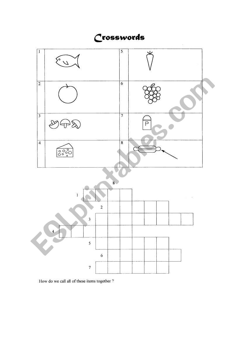 crosswords food worksheet