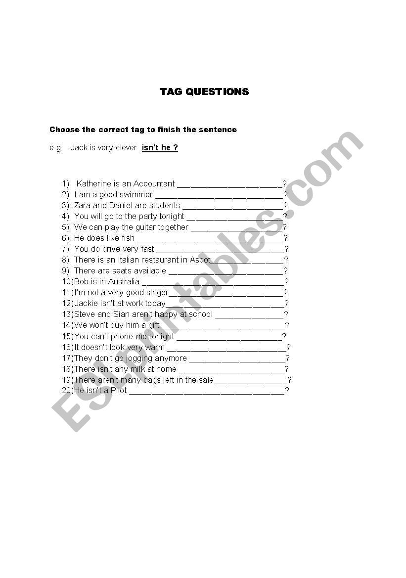 Tag Questions worksheet