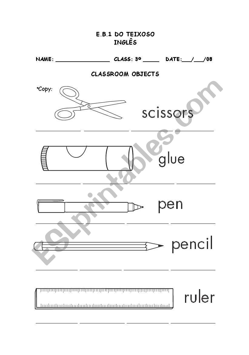 Classroom objects worksheet