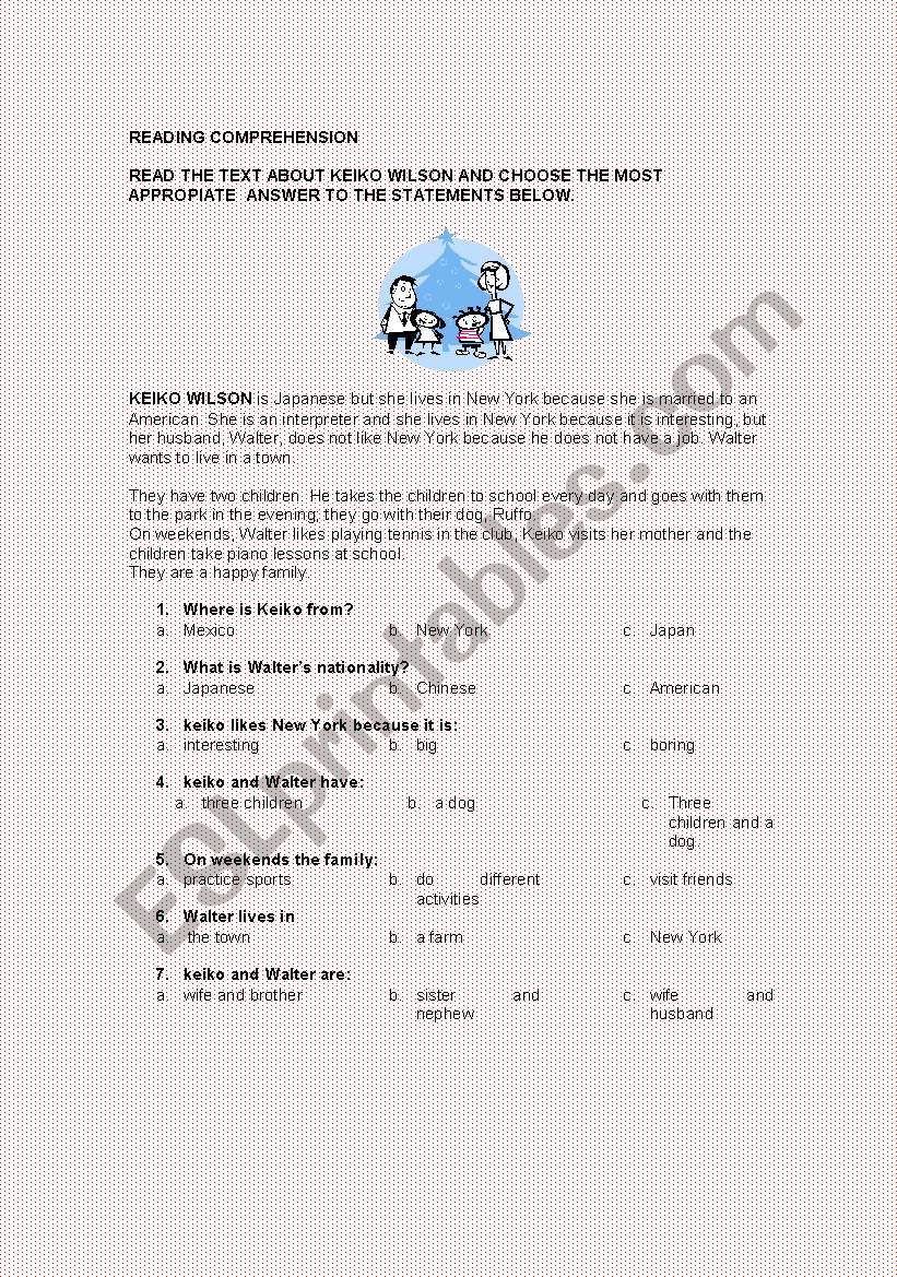 READING COMPREHENSION worksheet