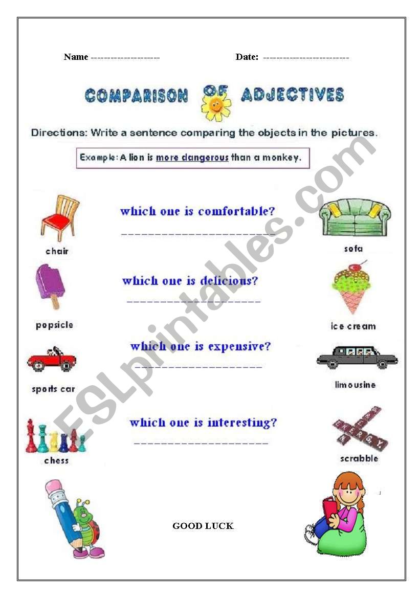 comparison of adectives worksheet