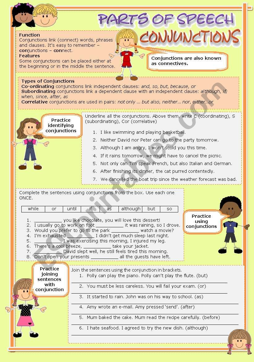 Parts of speech (8) - Conjunctions (fully editable)