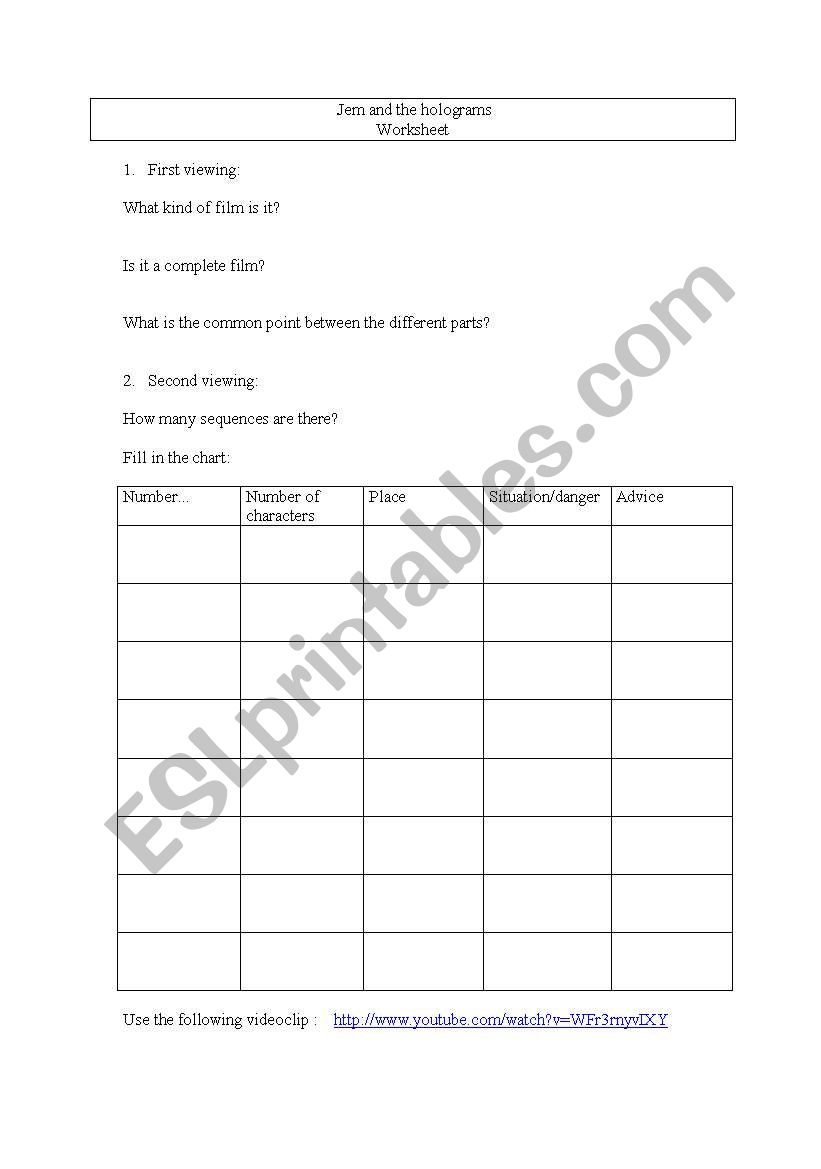 jem and the holograms worksheet