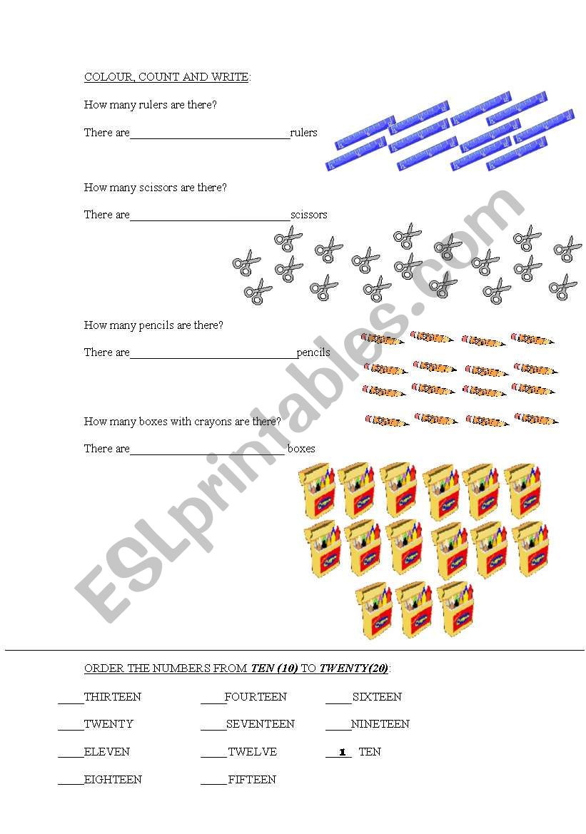 numbers from 10 to 20 worksheet