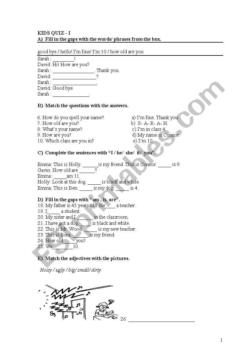 Quiz for kids worksheet