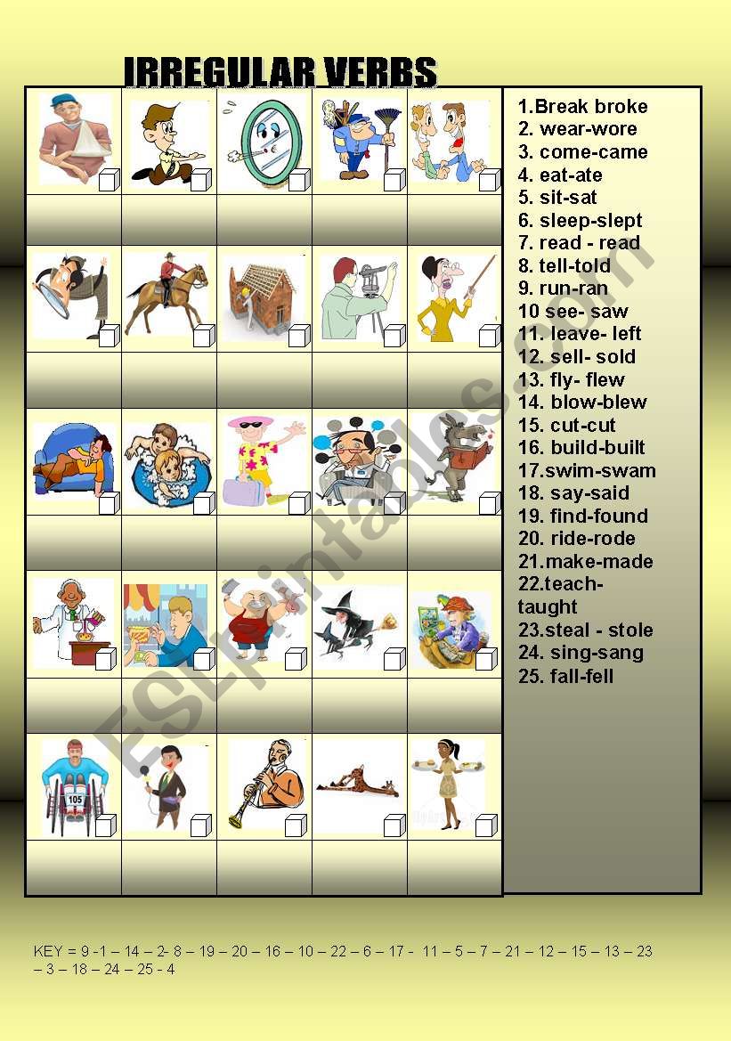 IRREGULAR VERBS ACTIVITIES (WITH KEY)