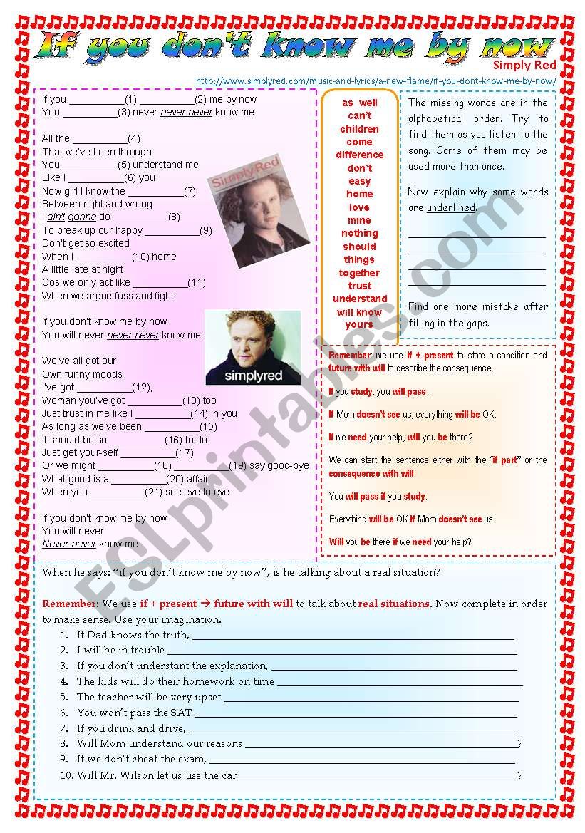 Song: If you dont know me by now (Simply Red) - Conditional 1 ***fully editable