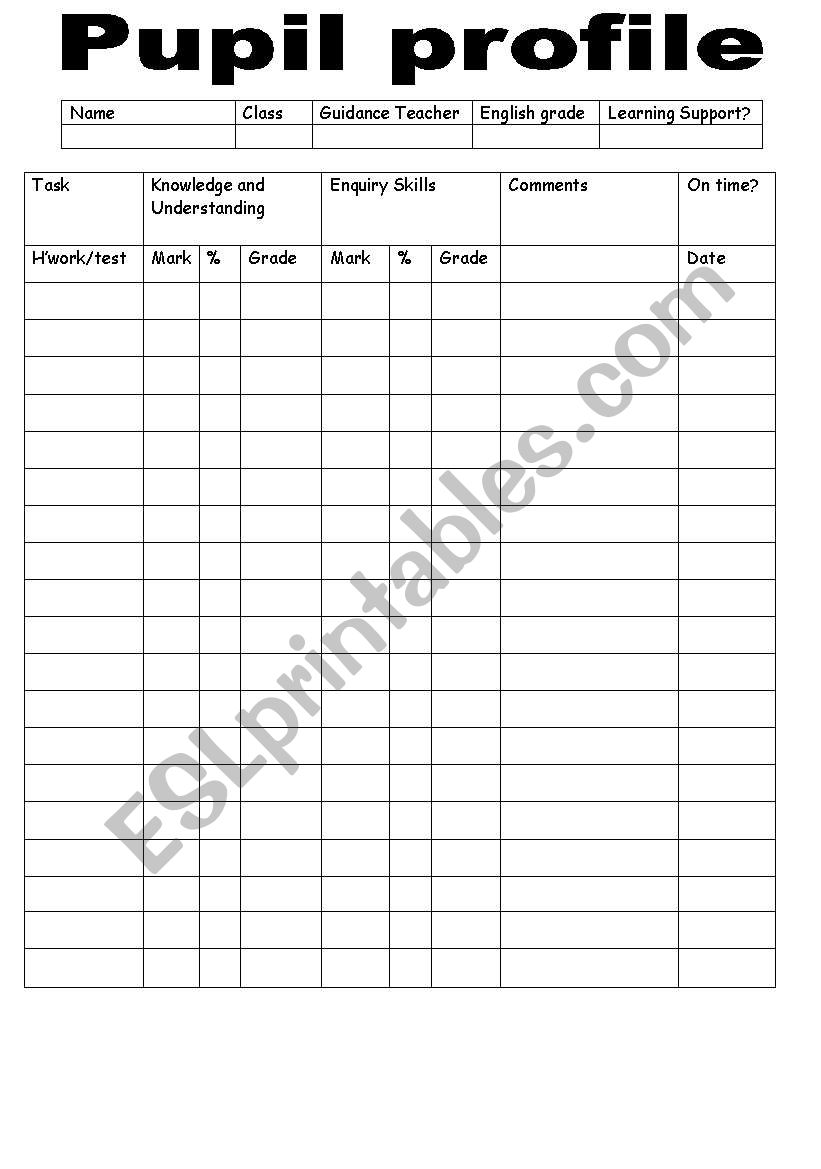 Pupil profile worksheet