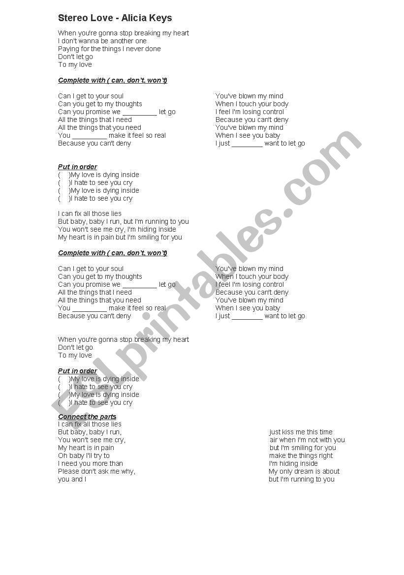 STEREO LOVE - ALICIA KEYS worksheet