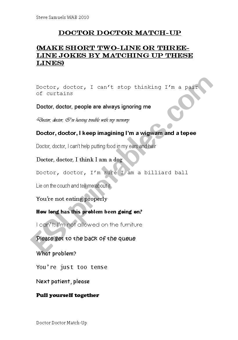 Doctor Doctor Jokes worksheet