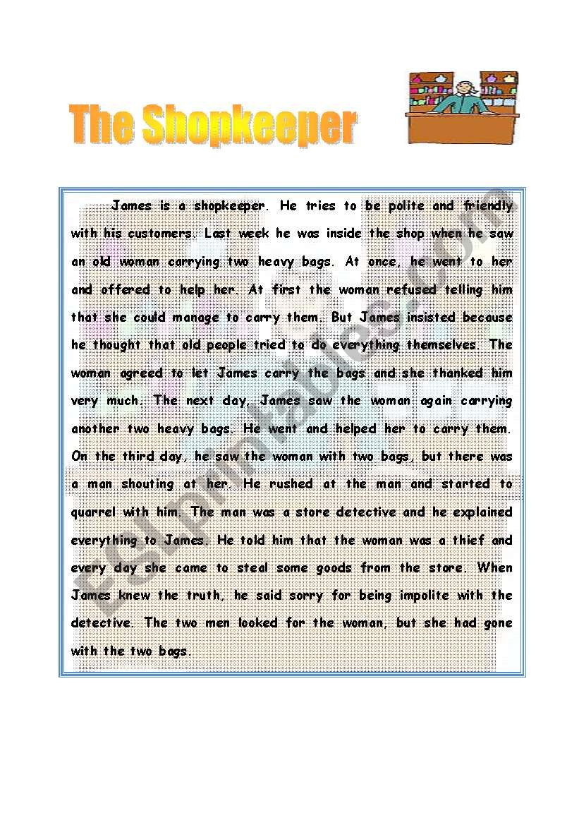 the shopkeeper worksheet