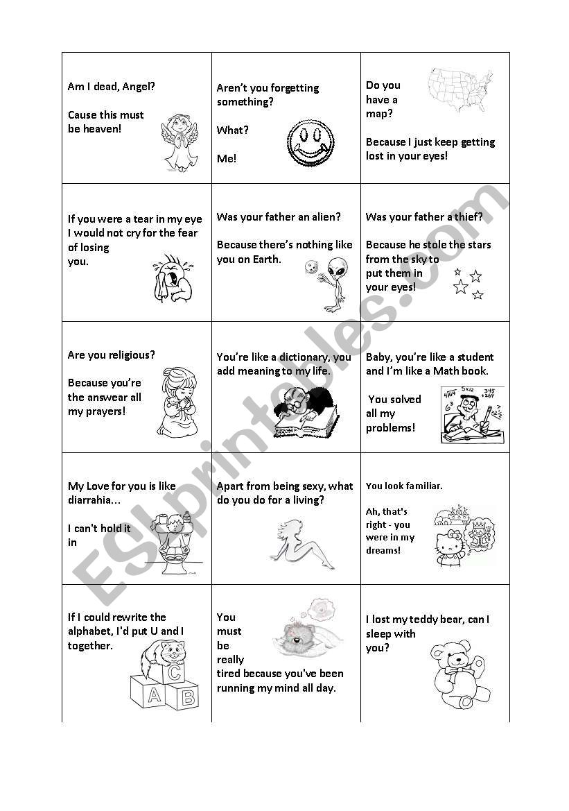 Pick up lines cards worksheet