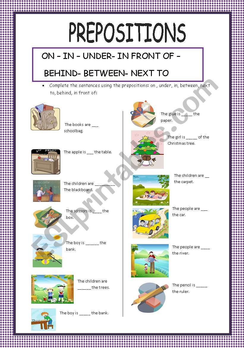 PREPOSITIONS OF PLACE worksheet