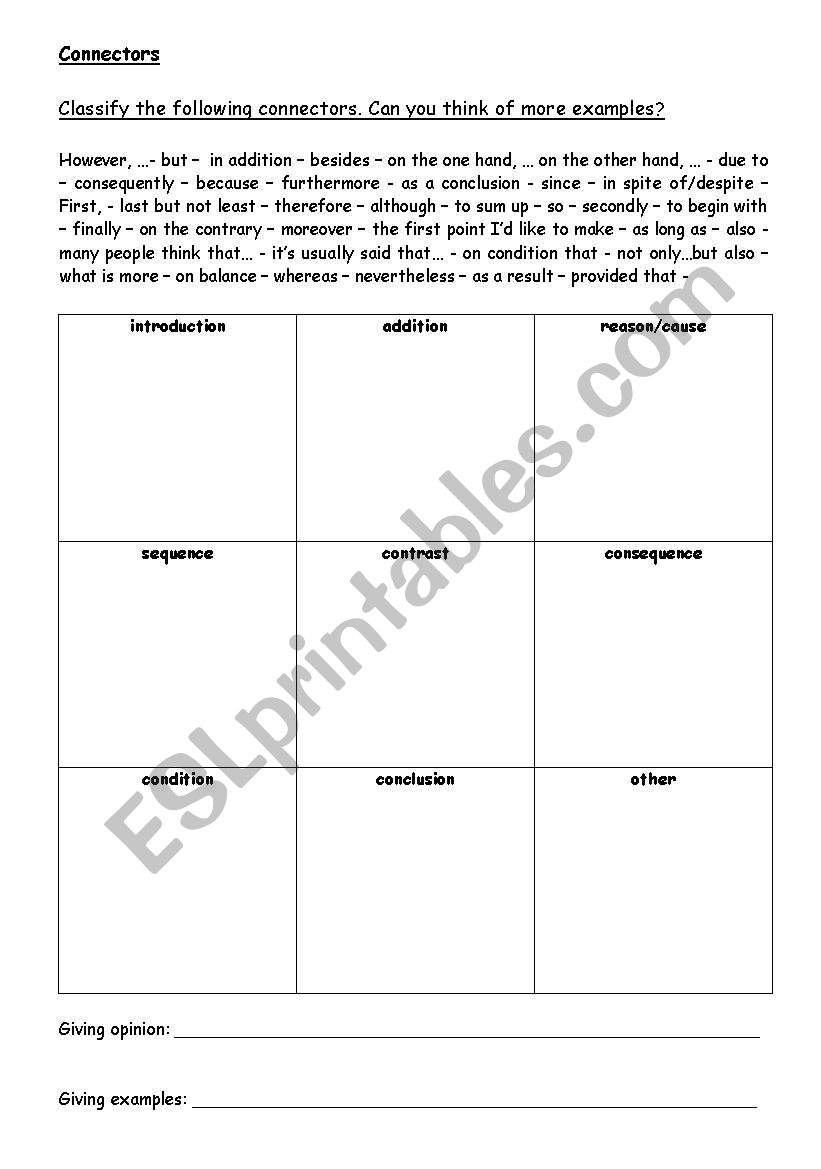 connectors worksheet