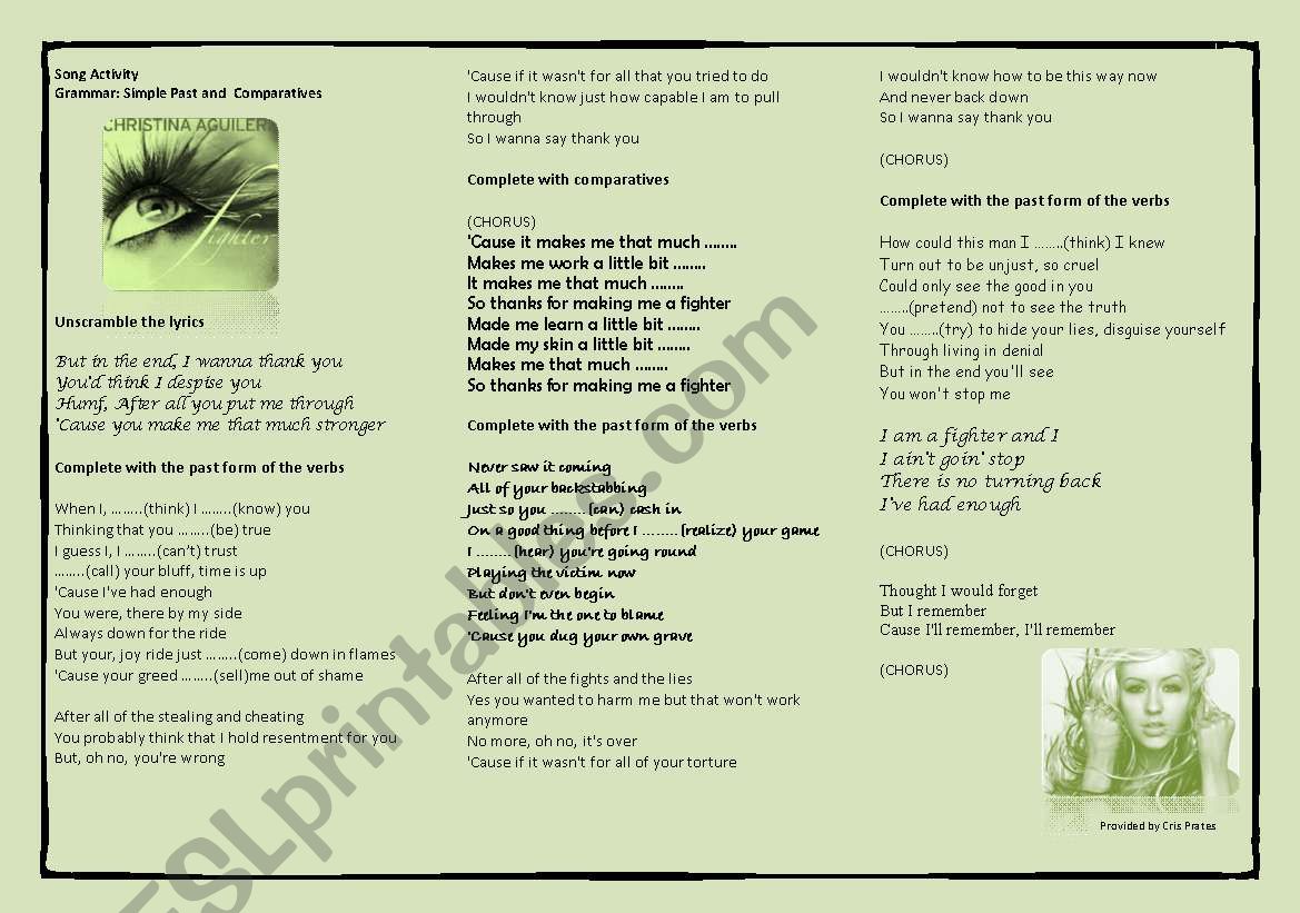 Fighter - Christina Aguilera - comparatives and simple past