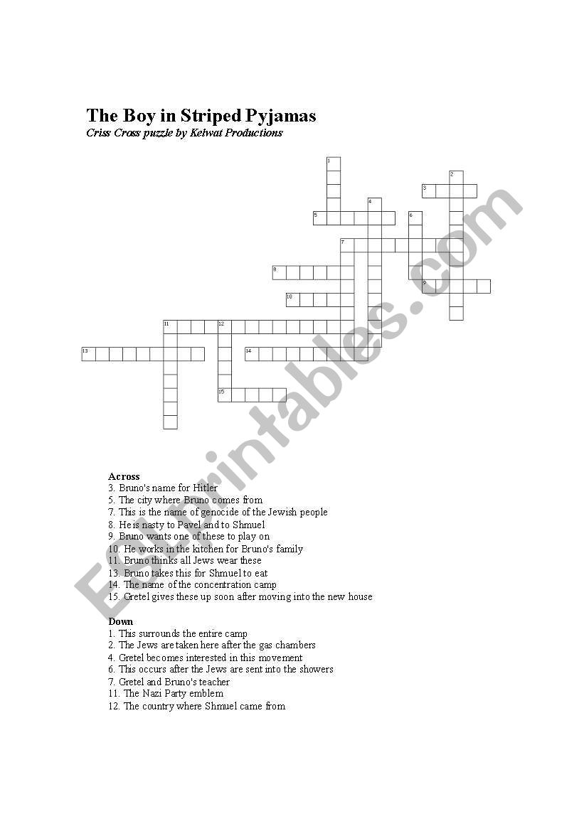The Boy in Striped Pyjamas Criss Cross Puzzle