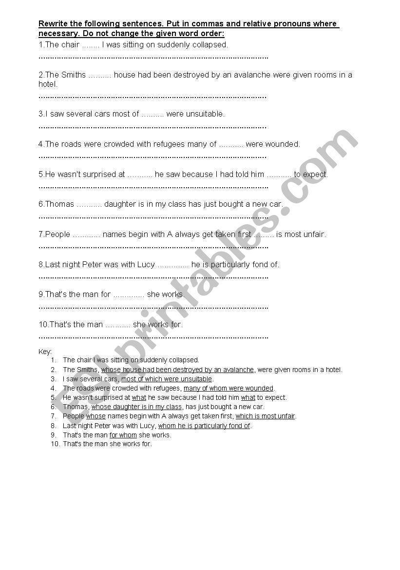 Relative Clauses worksheet