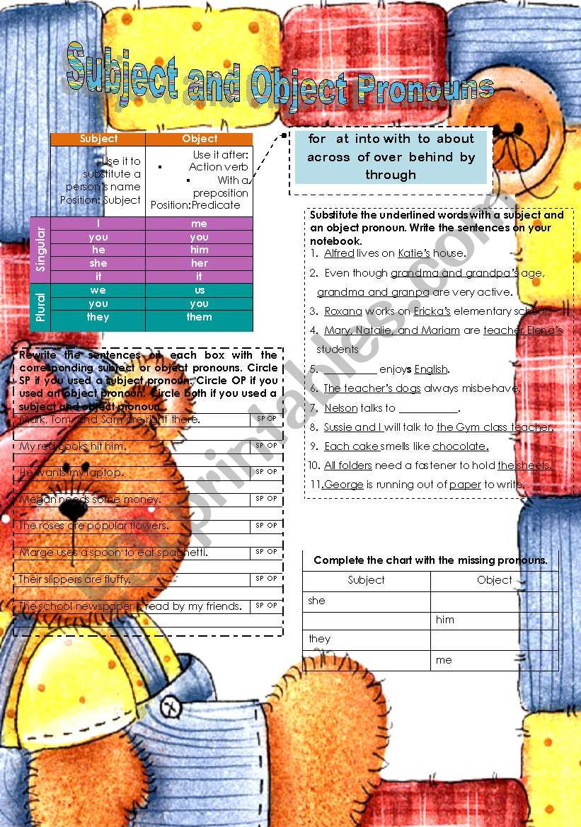 subject and object pronouns worksheet