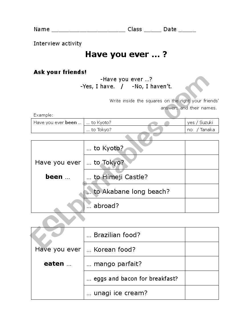 Interview activity using present perfect