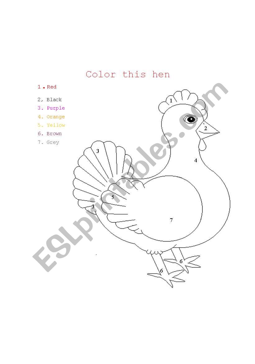 Color this hen  worksheet
