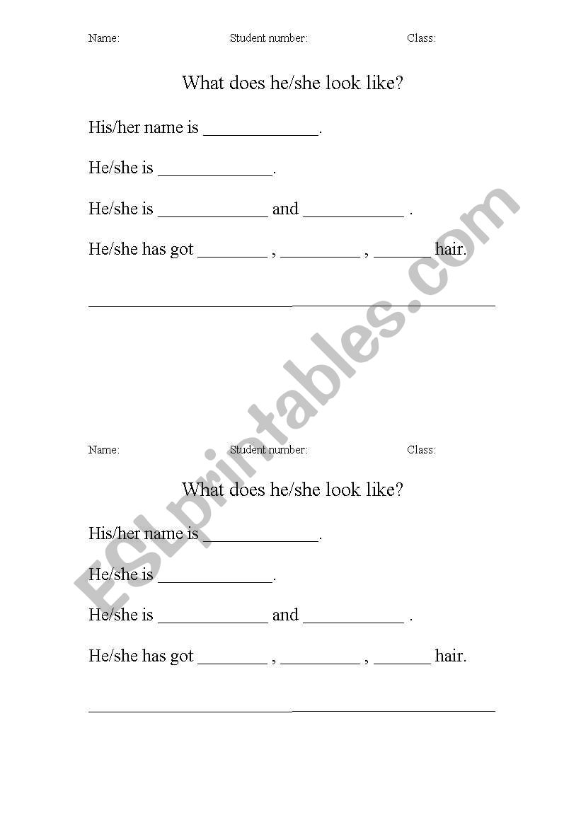 describing about your  friend worksheet