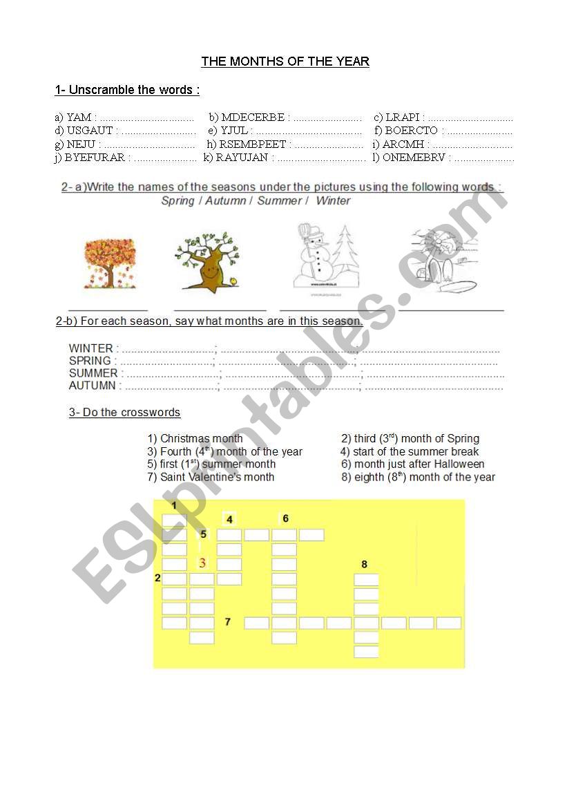 the months of the year worksheet