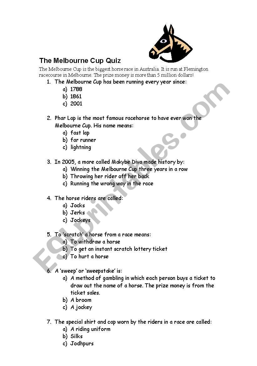 Melbourne Cup worksheet