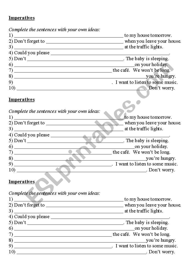 Imperatives worksheet