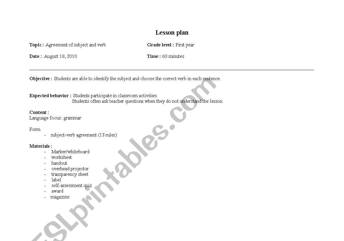 subject-verb agreement worksheet