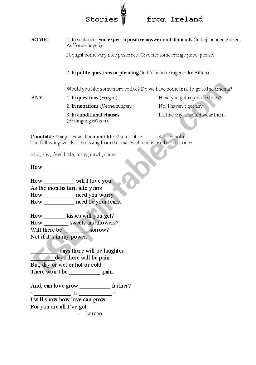 How much - A poem with gaps worksheet