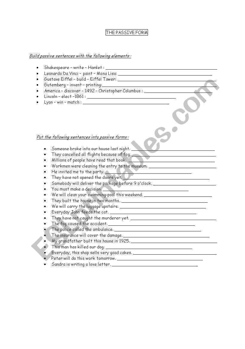 the passive voice worksheet