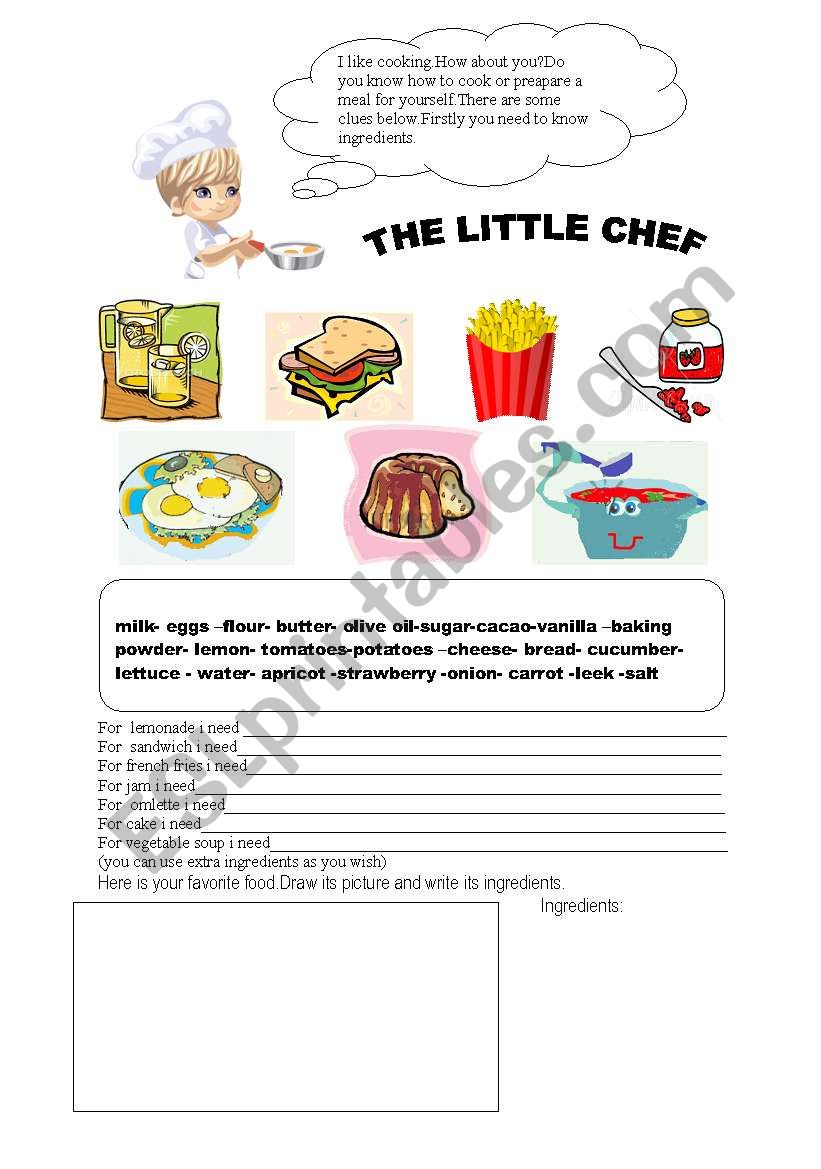 the little chef worksheet