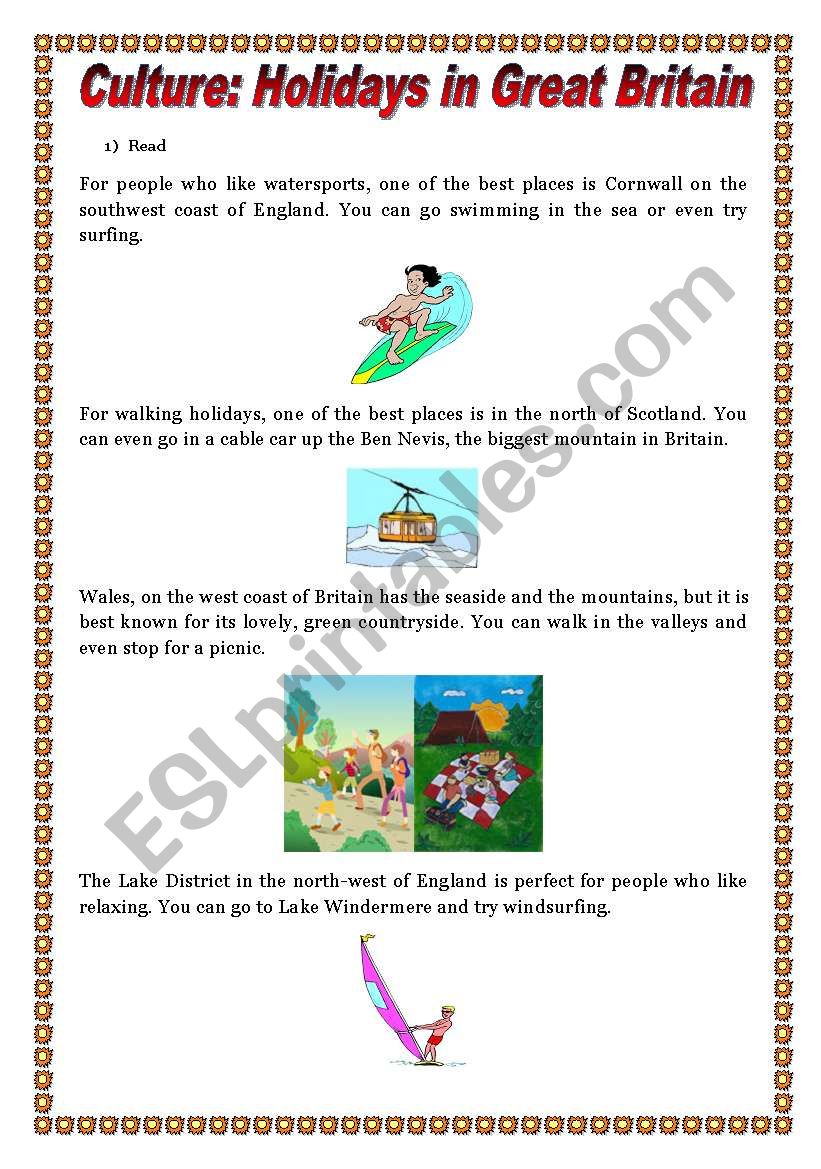 Holidays in Great Britain worksheet