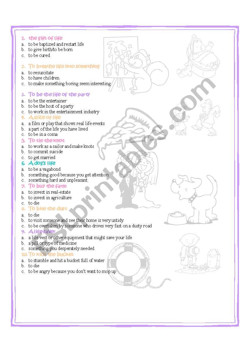 life idioms quiz part 2 worksheet